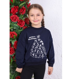 Toontoy Kız Çocuk Baskılı Sweatshirt (Lacivert)