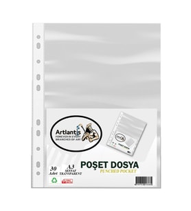A3 Poşet Dosya Dik 30 lu Şeffaf Föy Dosya 1 Paket Ofis Okul Büro Kenarı Delikli Poşet Dosya