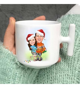 Yılbaşı Çiftleri Karikatürlü Karikatürlü Karikatürlü Latte Fincanı