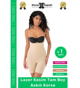 #Korse 2 Beden Küçülten Sıkılaştırıcı Kaymaz Kadın Lazer Kesim Tam Boy Askılı Korse - 1 Adet