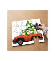 Arabada Sevimli Dinozorlar Tasarımlı 24 Parça Ahşap Çocuk Puzzle MPK0335