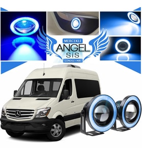 Mercedes - Benz Sprinter Uyumlu, Universal Mercekli Led Angel Sis Farı, 76mm Buz Mavi Renk