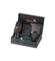 Polo Air Takvimli Erkek Kol Saati Cüzdan Kemer Kartlık Anahtarlık Hediyelik Kutusunda Siyah Set PL-7041E1