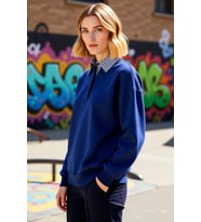 Kadın Polo Yaka Düşük Kol Düğme Detaylı Sweatshirt Fonksiyonel Dayanıklı Kaliteli Konforlu