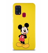 Samsung Galaxy M31 Soft Premier Kapak Mickey Mouse-B Tasarımlı Silikon Kılıf - Sarı (Şeffaf)