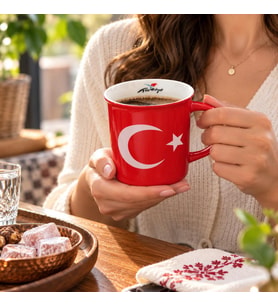Kupa Bardak Türk Bayraklı Ay Yıldız Porselen 300 ml Kahve Çay Kupası