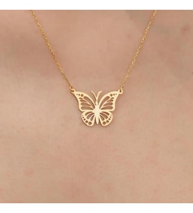 Kişiye Özel 925 Ayar Gümüş Minimal Kelebek Model Kolye (Gold)