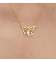 Kişiye Özel 925 Ayar Gümüş Minimal Kelebek Model Kolye (Gold)