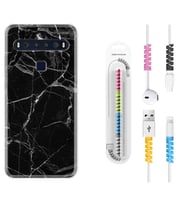 TCL 10L 10 Plus 10SE 20E 20SE 30SE L7 Kılıf Kablo Koruma Spiral Silikon Fragile Black Mermer 1378