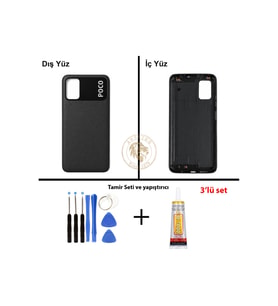 Poco M3 Siyah Arka Pil Kapağı Batarya Kapağı Lazer Kesim Back Cover