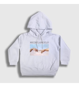 Presmono Unisex Çocuk Beyaz Creation of Adam Yaratılış Michelangelo Kapüşonlu Sweatshirt 302911tt