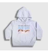 Presmono Unisex Çocuk Beyaz Creation of Adam Yaratılış Michelangelo Kapüşonlu Sweatshirt 302911tt