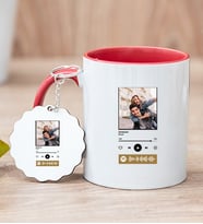 Kişiye Özel Spotify Tasarım Fotoğraflı Kırmızı Kupa Bardak ve Anahtarlık