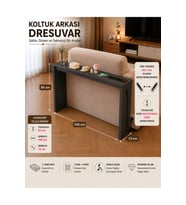 Café Royale Vintage & USB-Tech Konsol Raf - 3 USB + 4 Priz Girişli MDF Koltuk Arkası Raf Dresuar Antrasit 100x85x12