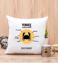 Kişiye Özel Yengeç Burcuna Hediye Kare Yastık ve Silver Kupa