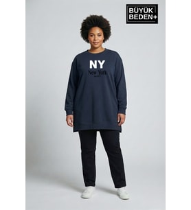 Kadın Tunik Büyük Beden NY NEWYORK Baskılı ince Sweatshırt SPR26BTK990-1