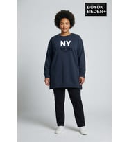 Kadın Tunik Büyük Beden NY NEWYORK Baskılı ince Sweatshırt SPR26BTK990-1
