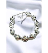 METALİZE İNCİ BAKLAVA CHOKER TASMA KOLYE (Krem)