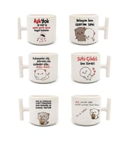 Beyaz T Kulp 6 Lı Espirili Sözler Temalı Latte Fincan Modelleri