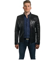 Şık Hakiki Deri Siyah Spor Erkek Ceket Bond
