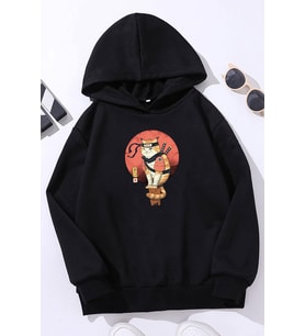 Çocuk Shinobi Kedi Baskılı Sweatshirt (Siyah)
