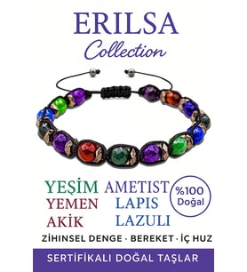 Sertifikalı Fasetli Terahertz & Yeşim, Ametist, Yemen Akik, Lapis Lazuli Bileklik – Enerji (Çok Renkli)
