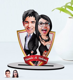 BK Gift Kişiye Özel İsimli Sevgililer Karikatürlü Ahşap Biblo Model-6