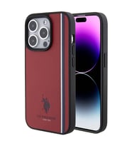 Apple iPhone 15 Pro Uyumlu Kılıf U.S. Polo Assn. Orjinal Lisanslı Üç Renk Şerit Tasarımlı Baskı Logolu Kapak (Kırmızı)