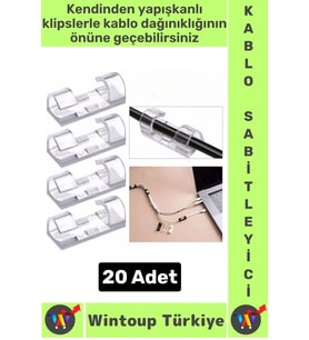 Kendinden Yapışkanlı Telefon Şarj Kablosu Dağınıklık Önleyen Pratik Kablo Sabitleyici Klips 20 Adet