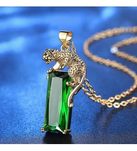 Yeşil Leopar Dikdörtgen Kristal Şık Küpe Kolye Set