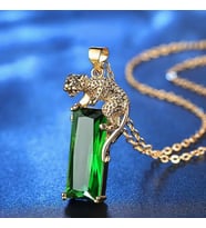 Yeşil Leopar Dikdörtgen Kristal Şık Küpe Kolye Set