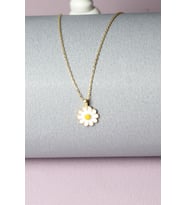 Papatya Kolye Beyaz Mineli 925 Ayar Rose Küçük Gümüş Kolye (Gold)