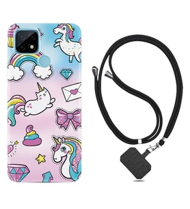 Realme C11 C21 C21Y C25Y C11 2021 Kılıf Boyun Askılı Silikon Unicorn Mektup 1800