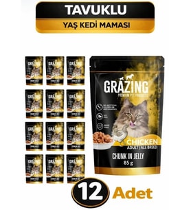 12li Kedi Yaş Maması Tavuklu sağlıklı gelişim sağlar 85 gr x 12 Adet
