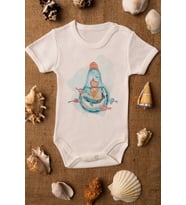 Unisex Ekru Bebek Balina Baskılı Çıtçıtlı Body 5026