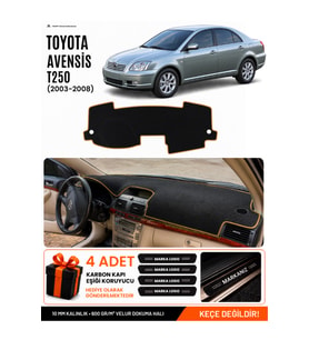 TOYOTA AVENSİS EKRANLI T250 (2003-2008) Uyumlu Torpido Örtüsü Torpido Kılıfı - Siyah Kahverengi
