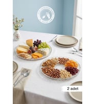 Selen Concept Linea Damla Cizgili Model El Yapımı Cam Yuvarlak Supla Sunumluk Servis Tabağı 2'li Set (Şeffaf)