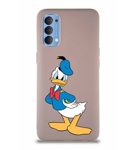 Oppo Reno 4 Soft Premier Kapak Donald Duck-D Tasarımlı Silikon Kılıf - Pudra (Şeffaf)