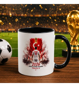 BK Gift Kişiye Özel Türkiye Taraftar Temalı 2026 Dünya Kupası Tasarımlı Siyah Kupa Bardak -3, Tek Yürek Milli Takım Ruhu