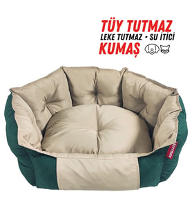 XPERMATE Biscuit Kedi Yatağı ve Köpek Yatağı  Köpek Yatağı Su İtici Kumaş 60x55x28 Lacivert Turuncu (Yeşil-Bej)