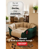 Kedi Yatağı Köpek Yatağı Kedi ve Köpek Minderi Tüy Tutmayan Su İtici Kumaş Biscuit 60x55x28 (Yeşil-Bej)