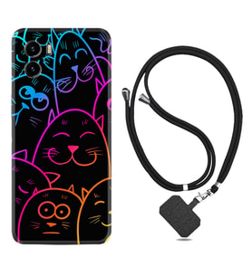 Vivo Y15S Y32 Y33S Y51 Y53S Kılıf Boyun Askılı Silikon Neon Cats 1790