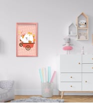 BK Home Tatlı Fil Tasarımlı Dekoratif Pembe Ahşap Çerçeveli Çocuk Odası Tablo-1