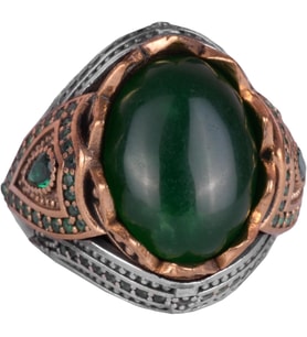 Gerçek Doğal Taş El Yapımı Yüzük - 925 Ayar Gümüş Şık Yüzük (Jade)