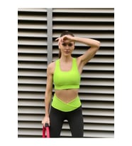 Beli Neon Yeşil , Siyah Çapraz Bel Tasarımlı Spor Tayt