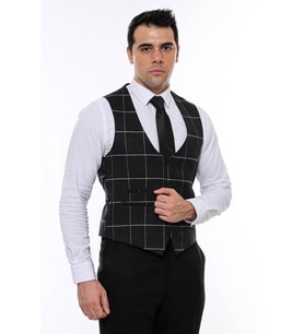 V Yakalı Ekose Antrasit Erkek Yelek - Wessi (Füme)