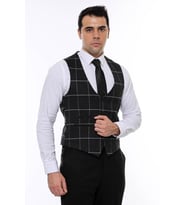 V Yakalı Ekose Antrasit Erkek Yelek - Wessi (Füme)