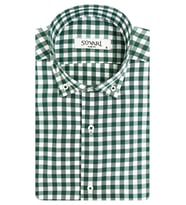 Süvari Slim Fit Yeşil Kareli Kısa Kollu Erkek Gömlek