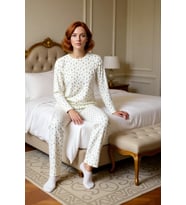 Kadın Çiçek Desenli Pamuklu Pijama Takımı Bisiklet Yaka Fonksiyonel Dayanıklı Kaliteli Şık