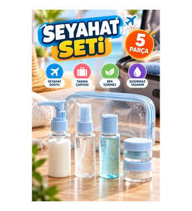 5 Parça Seyahat Dolum Şişesi Seti – 30 ml Şeffaf Kaplar ve Taşıma Çantası